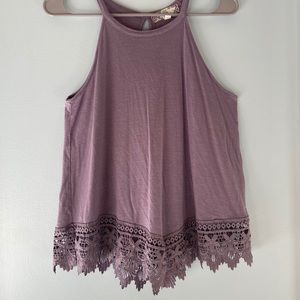 Purple Tank Top with Floral Lace on Bottom